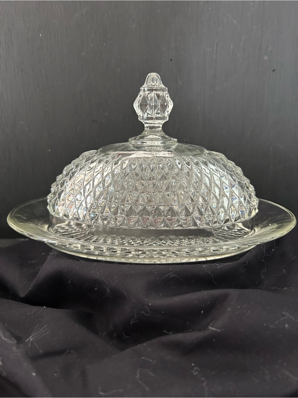 Indiana Glass Clear Diamond-Pattern Covered Butter Dish